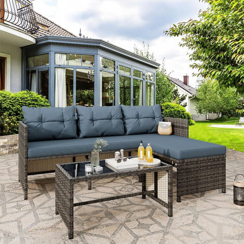 3 Pieces Patio Furniture Sets, All-Weather Wicker Outdoor Sofa Couch Sectional Set, Small Conversation Set for Patio