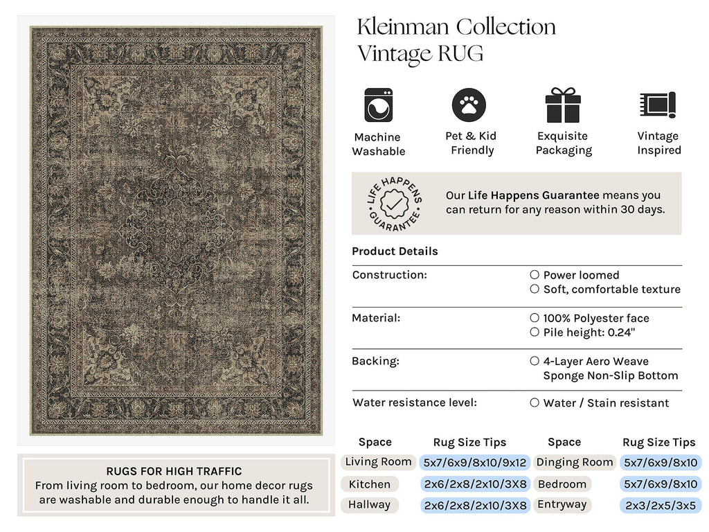 3x12 Washable Runner Rug Brown Vintage Rug