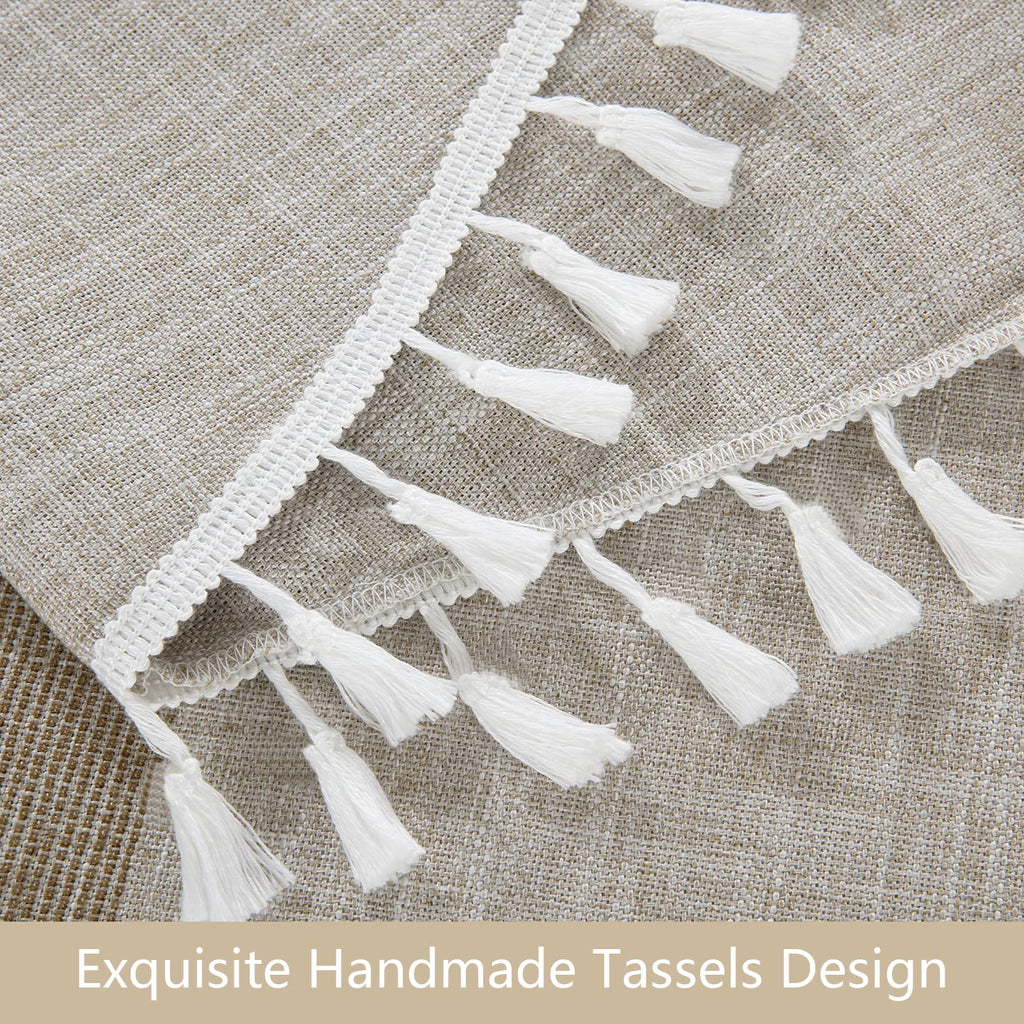 Solid Embroidery Oval Tablecloth with Tassels for Oval Table, 60 x 84 Inch Lace Dust-Proof Table Cover Dinning