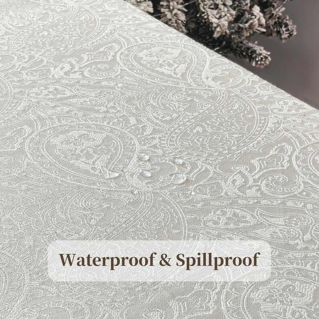 Jacquard Rectangle Tablecloth, Floral Design Thick Kitchen Dining Table Cloth, Waterproof Wrinkle Fr