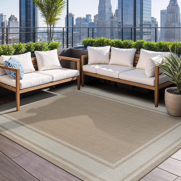 Large Outdoor Rug 9x12 Modern Bordered Area Rugs for Indoor and Outdoor Patio Deck Porch Garden Waterproof Weather