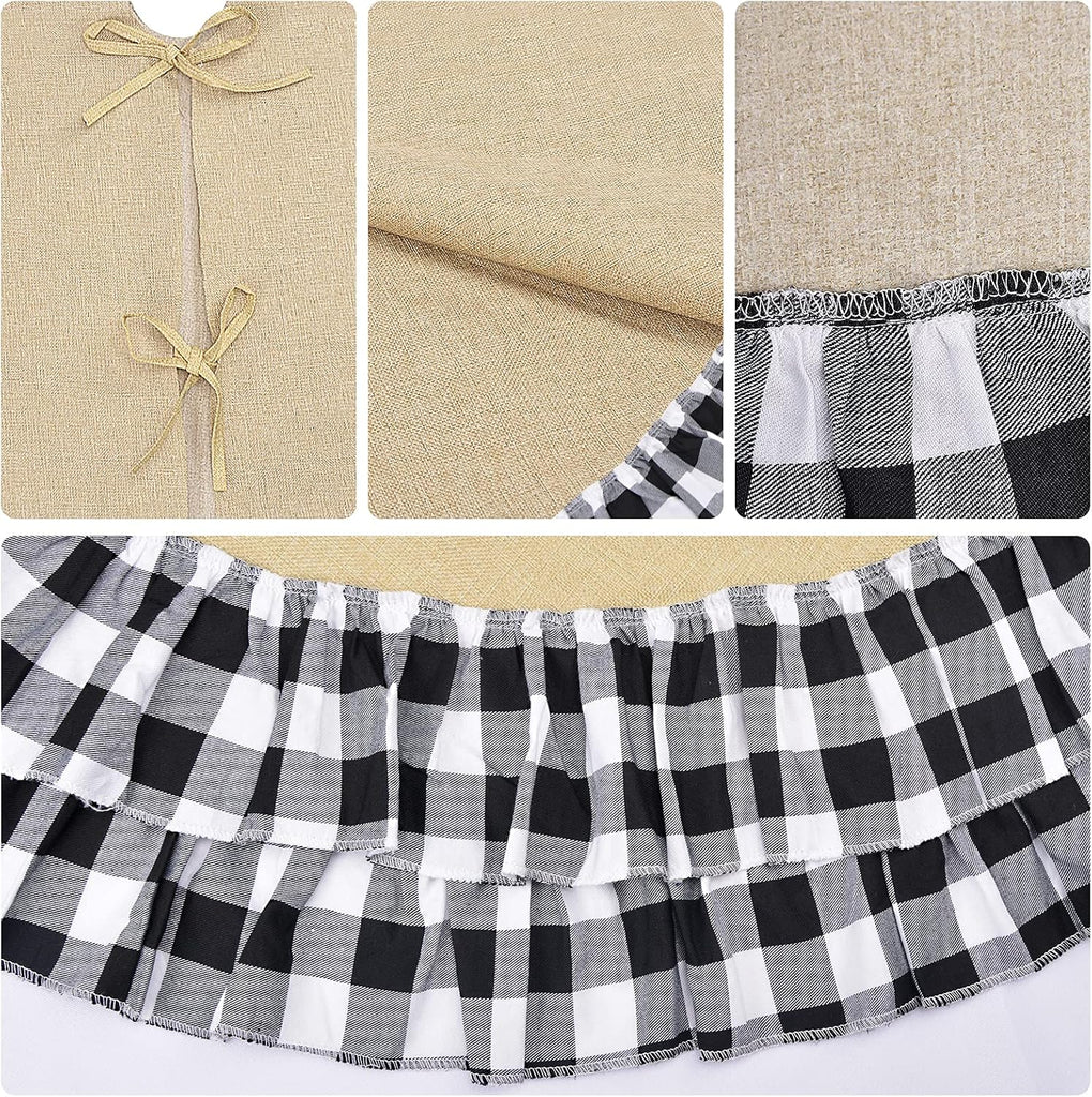 Burlap Halloween Tree Skirt, 48'' Buffalo Plaid Black and White Decorations