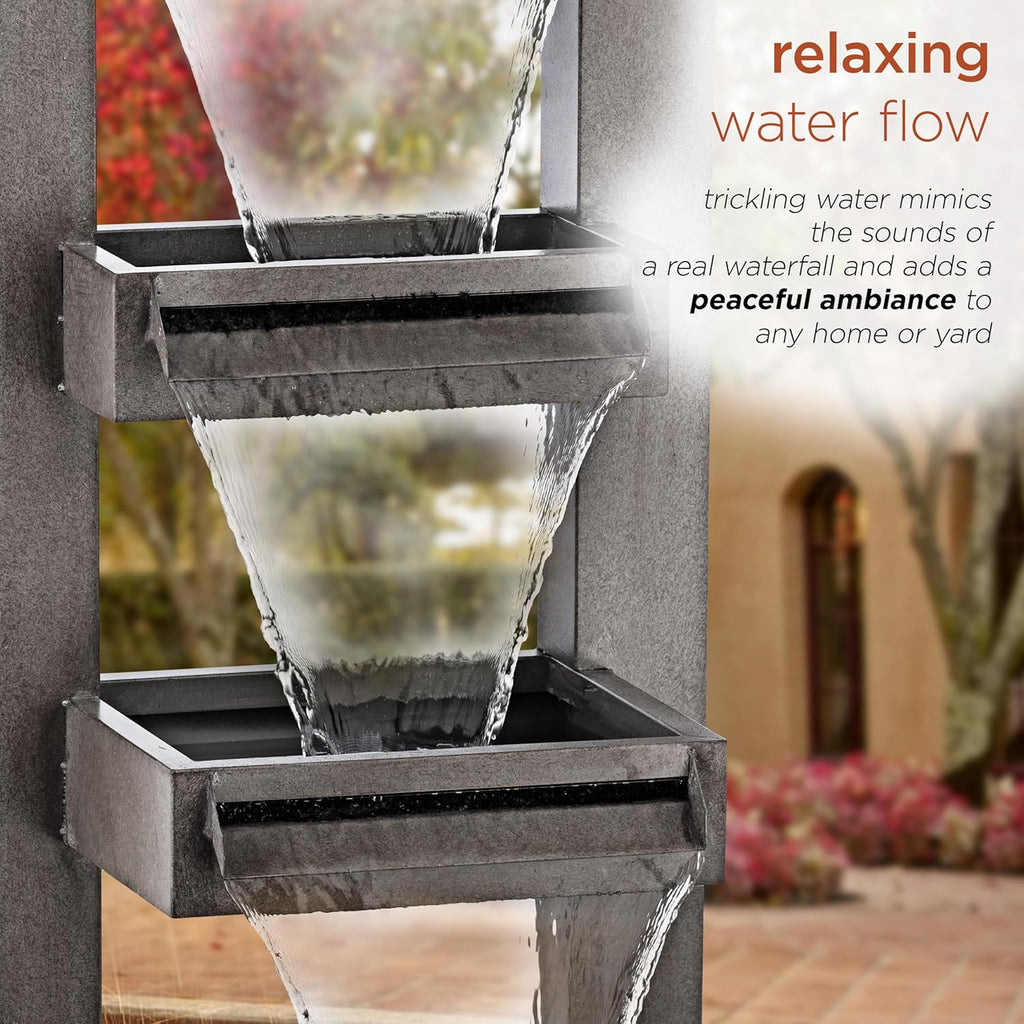 43" Tall Multi-Tier Waterfall Fountain - Industrial Style Water Feature, Relaxing Water Flow, and Serene Landscaping