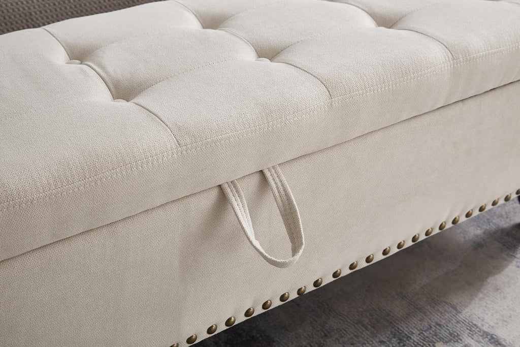 59" Long Storage Ottoman Bench for King Bed End,Linen Upholstered Benches with Storage,Mid Century Modern Bench