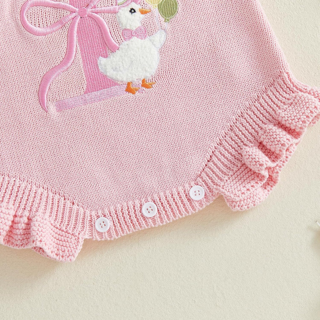 Silly Goose Baby Girl Outfit Sleeveless Knit Sweater Overalls Fall Romper