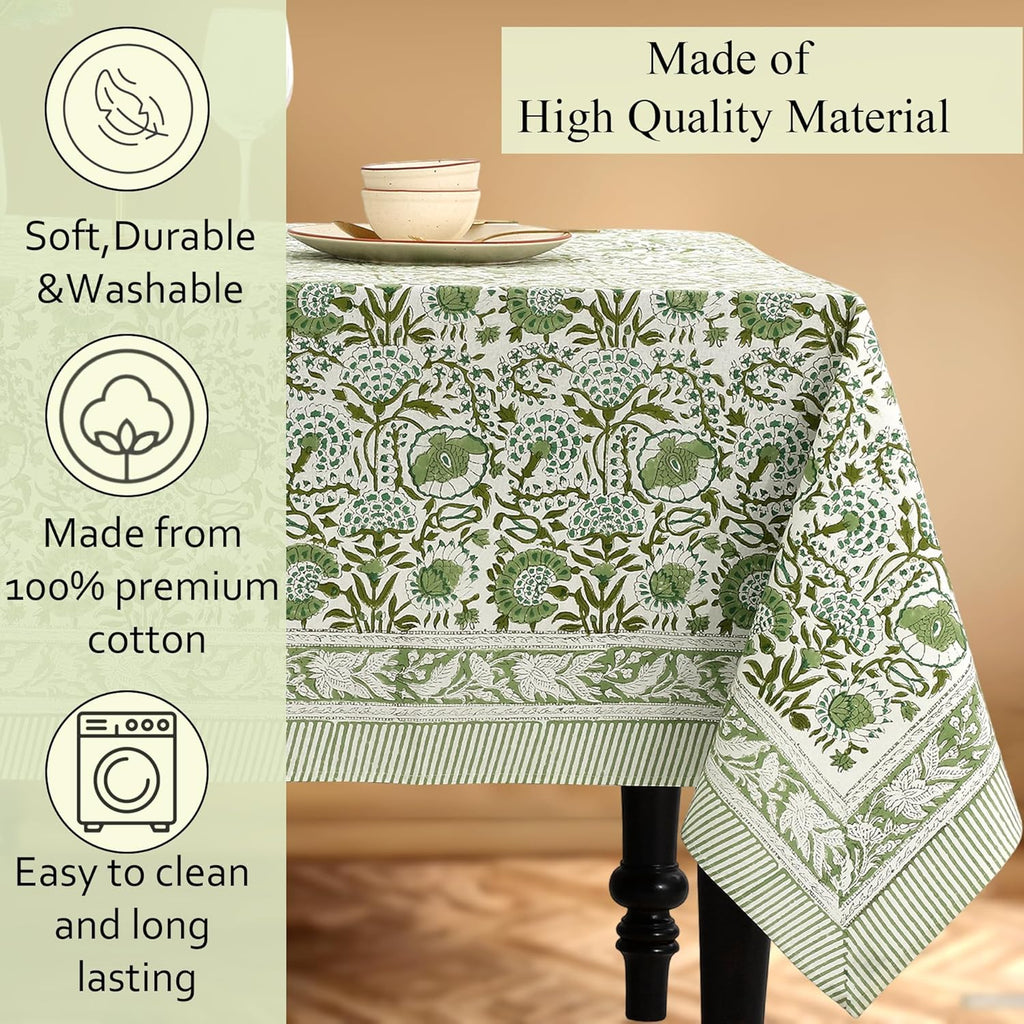 CPC Tablecloth 100% Cotton 60x60 Inch Indian Block Print Square Table Cover, Table Cloth for Wedding