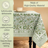 CPC Block Print Tablecloth Agate Green 90"x60" Rectangular 100% Cotton Reusable Table Cover, Everyda