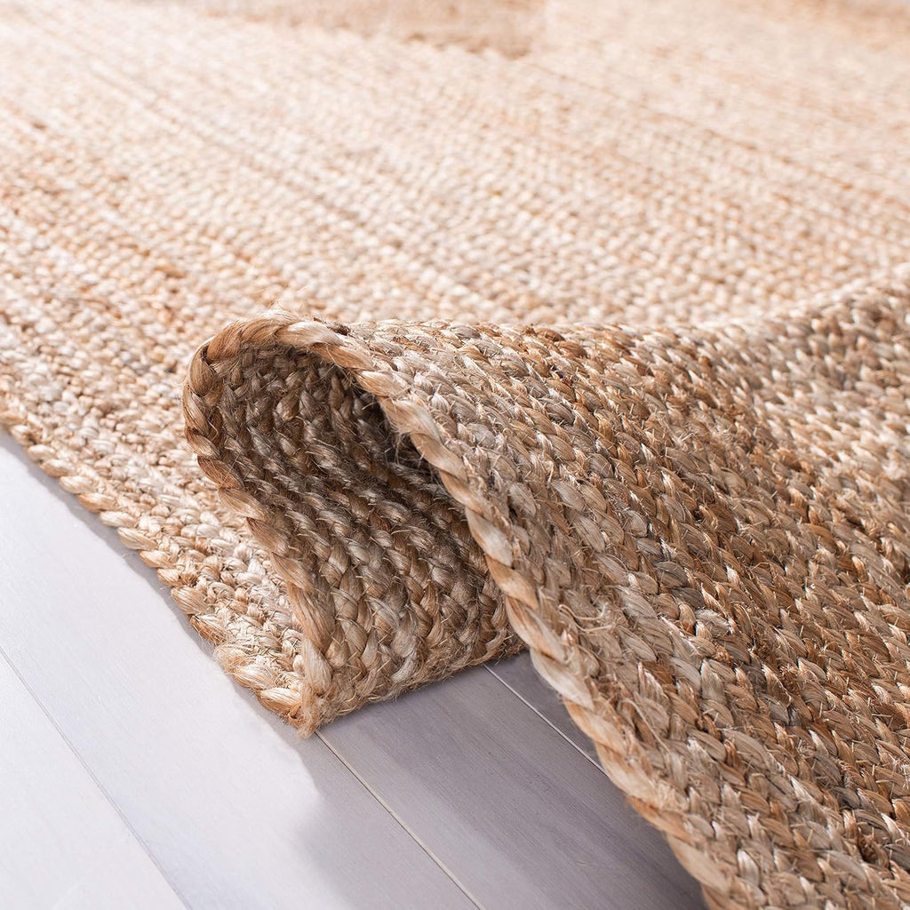 Area Rug 8' Round - Cape Cod Collection- Large - Natural Brown, Handmade Braided Flat Weave Jute (CAP252A)