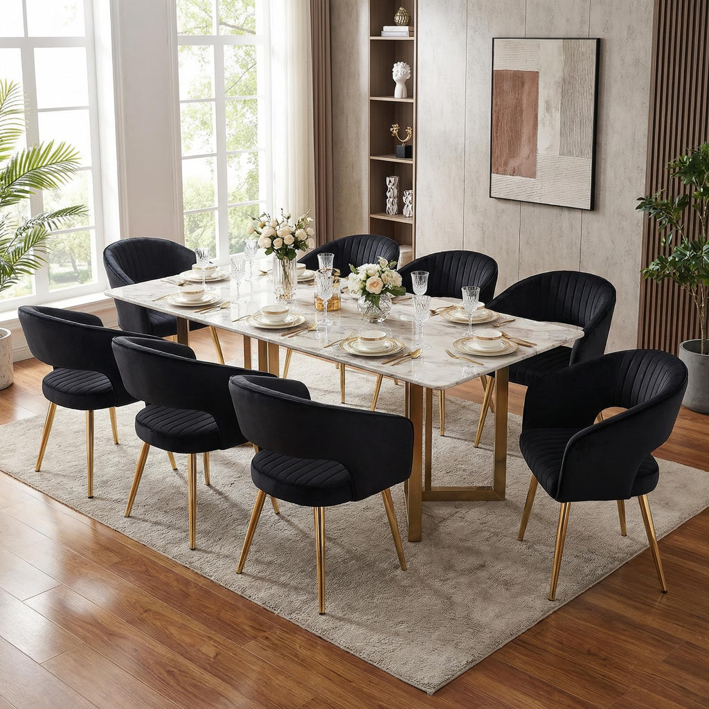 Velvet Dining Chairs Set of 2, Upholstered Dining Room Chairs with Gold Metal Legs, Modern Accent Kitchen Chairs with
