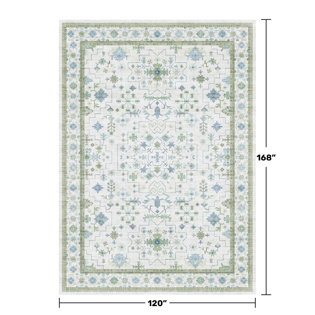 Oriental 10x14 Rug Living Room - Washable Oushak Boho Extra Large Non Slip Soft Faux Wool Carpet Playroom - Cream