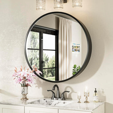 24 x 24 Inch Round Medicine Cabinet , Shatter-Proof | Surface Mount, Black Medicine Cabinet with Mirror, Metal Frame