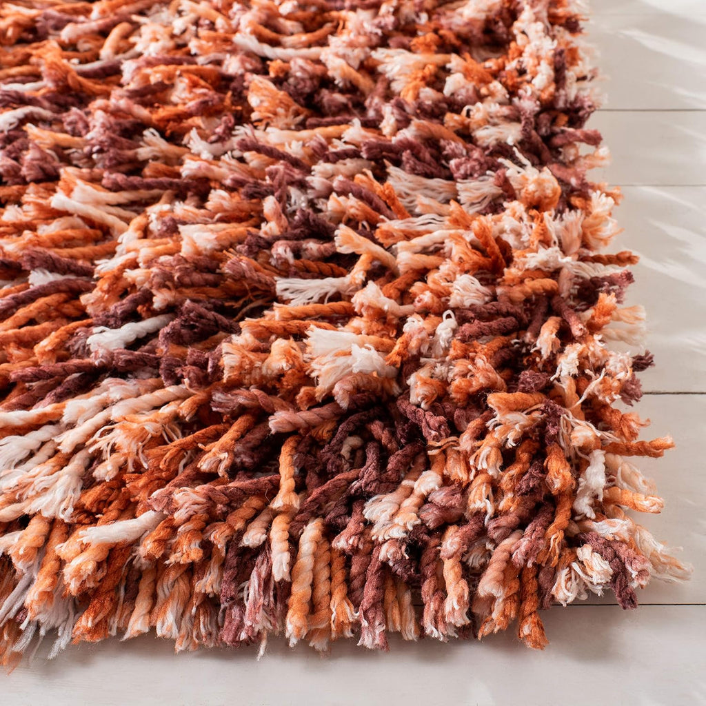 Rio Shag Collection Area Rug - 6' Square, Rust & Ivory, Handmade, 1-inch Thick Ideal for High Traffic Areas (SG960P)