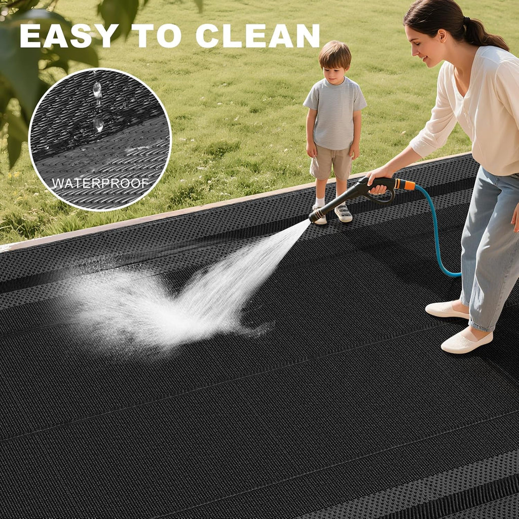 Outdoor Rugs Waterproof s Clearance,Large Plastic Straw Mats for Backyard,Porch,Deck,Balcony,Black&Deep Grey