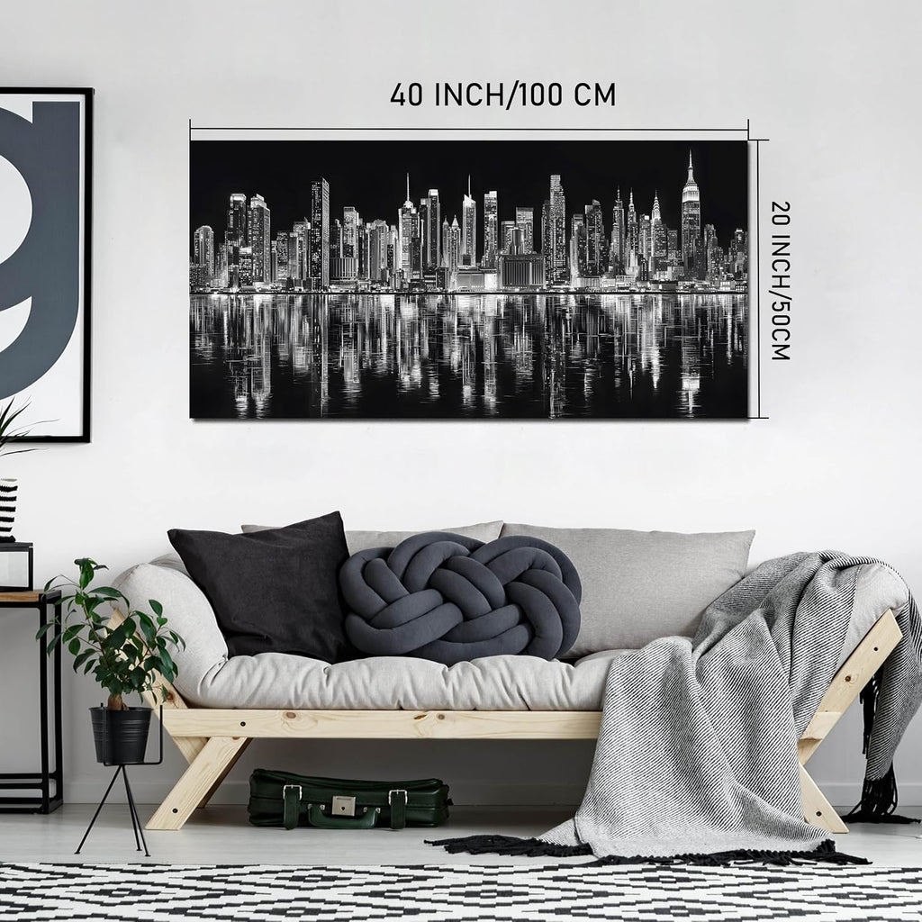 Black and White New York City Wall Art Modern Skyline Cityscape Night View Artwork Office Canvas Prints