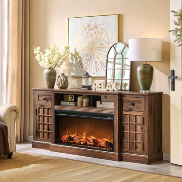 Farmhouse 70" Fireplace TV Stand for 80" TV, Brown