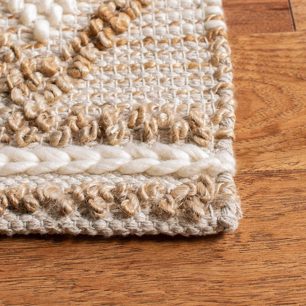 Natural Fiber Area Rug - 9' x 12', Beige & Ivory, Handmade Moroccan Boho Tribal Jute & Wool