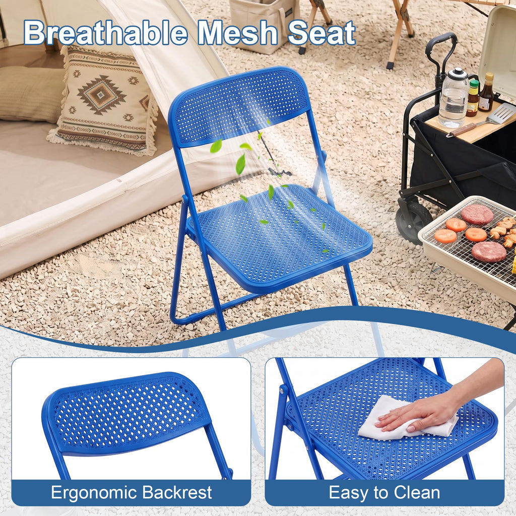 Plastic Folding Chairs 8 Pack, Metal Frame for Indoor/Outdoor, Blue