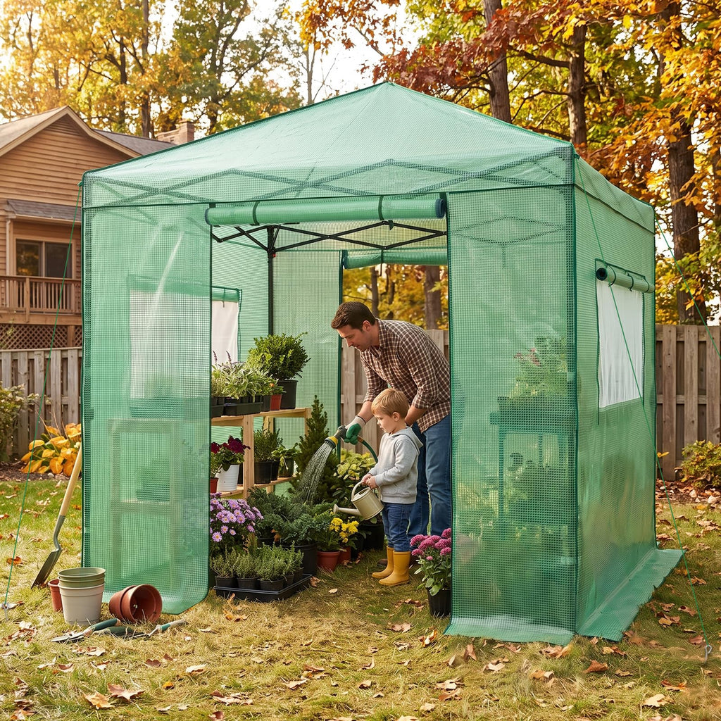 8x8 Easy Setup Pop Up Greenhouse, Clear/Green