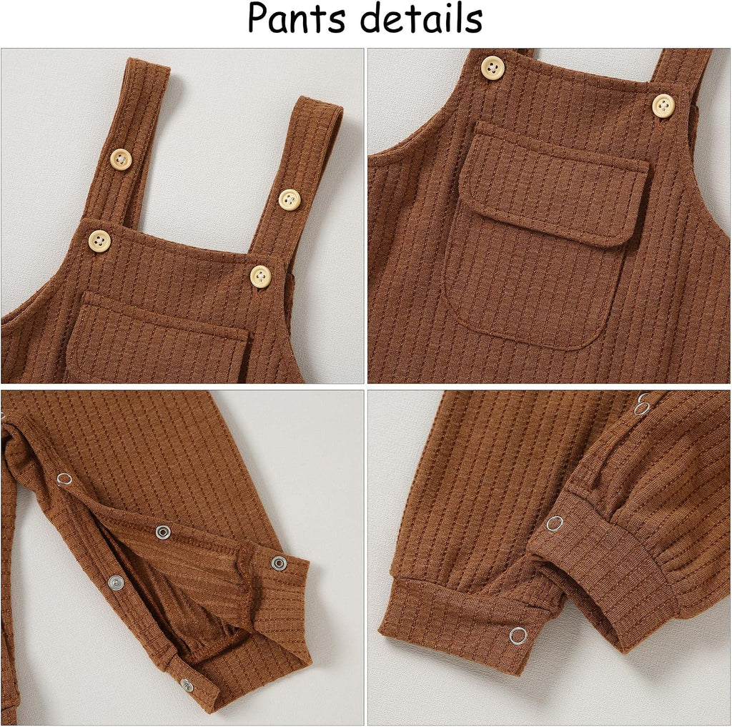 Newborn Baby Boy Clothes Infant Boy Romper Fall Winter Outfits Bodysuit 2Pcs Striped Long Sleeve Top Overalls