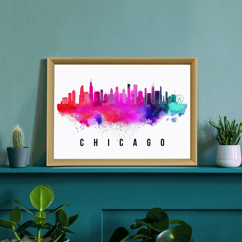 Chicago Skyline Illinois Poster, Chicago Cityscape Painting, Chicago Illinois Poster, Illinois Cityscape and Landmark