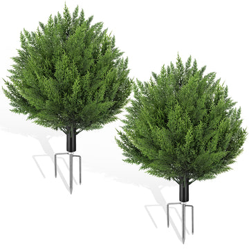 Topiary Shrubs, Faux Greenery Ball Bush for Indoor and Outdoor Decor, 24.8" Fake Evergreen with Ground Spike, UV