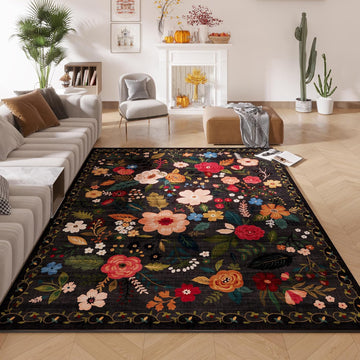 Living Room Rug 5x7 Rug Machine Washable Boho Area Rug Non Slip Floral Vintage Low Pile Large Rugs for Living Room