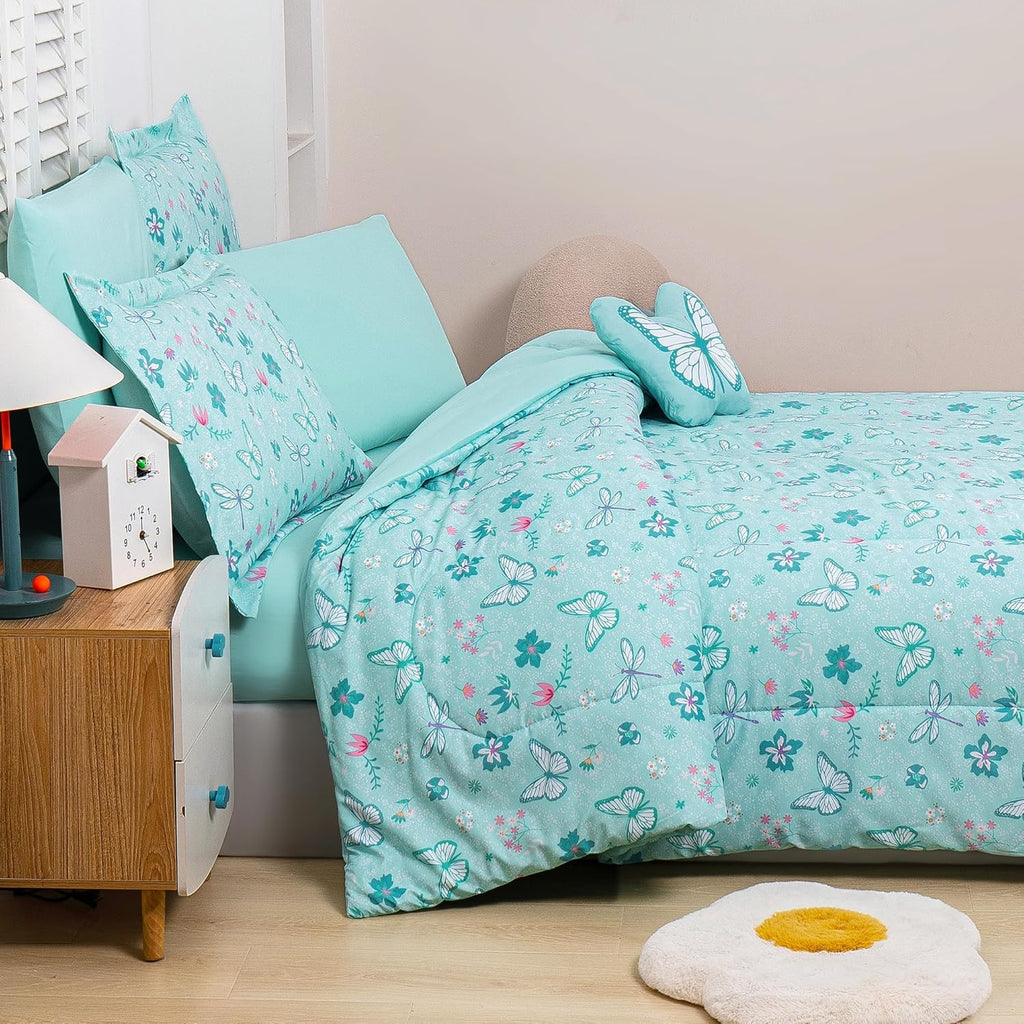 Mooreeke Bed in a Bag for Kids Girls Teens, 6 Pieces Twin Comforter Bed Set with Shams