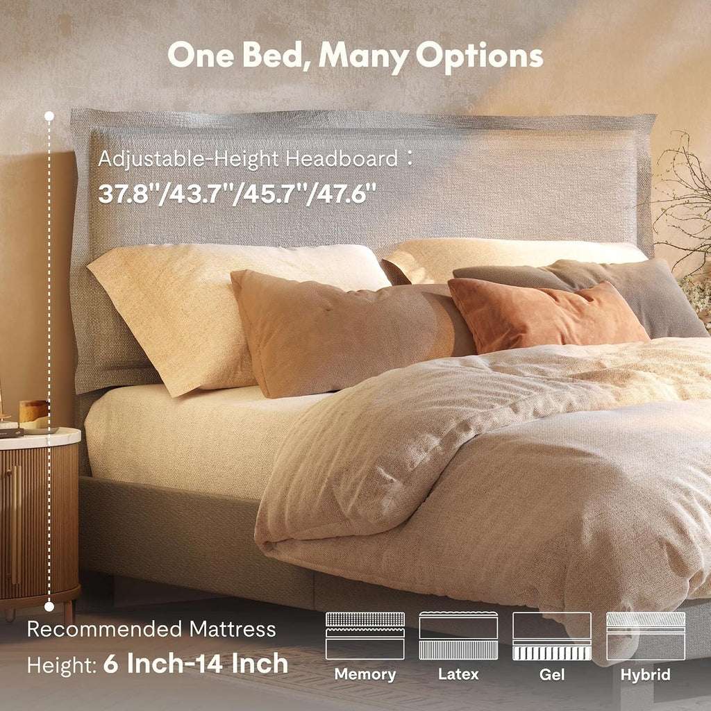 Adjustable Bed Base with Upholstered Bed Frame, Head & Foot Lift