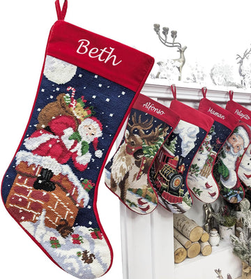 Santa on Chimney Needlepoint - Personalized Name Embroidery Family Holiday Keepsake Décor