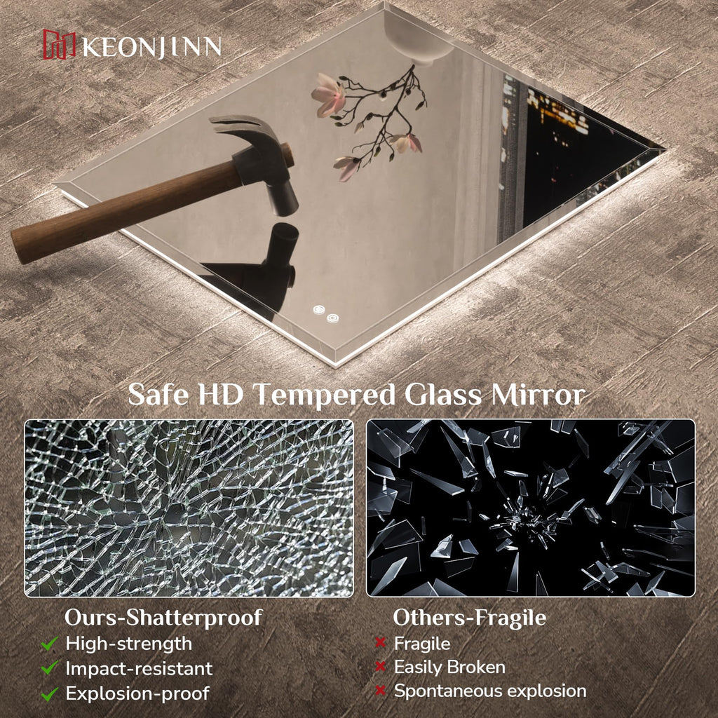48"x36" Large Backlit Mirror Bathroom, Tempered Glass Beveled Edge