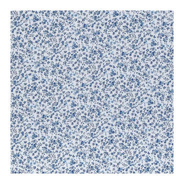 White & Blue Monotone Floral Cotton Calico Fabric, 1 Yard