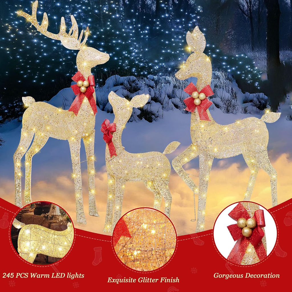 Reindeer Christmas Decoration for Yard, 3-Piece Light Up Reindeer Family for Christmas Outdoor Decorations Yard