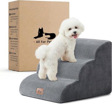 Dog Stairs for Small Dogs 13.5" H, 3 Step Dog ramp for Bed, Grey