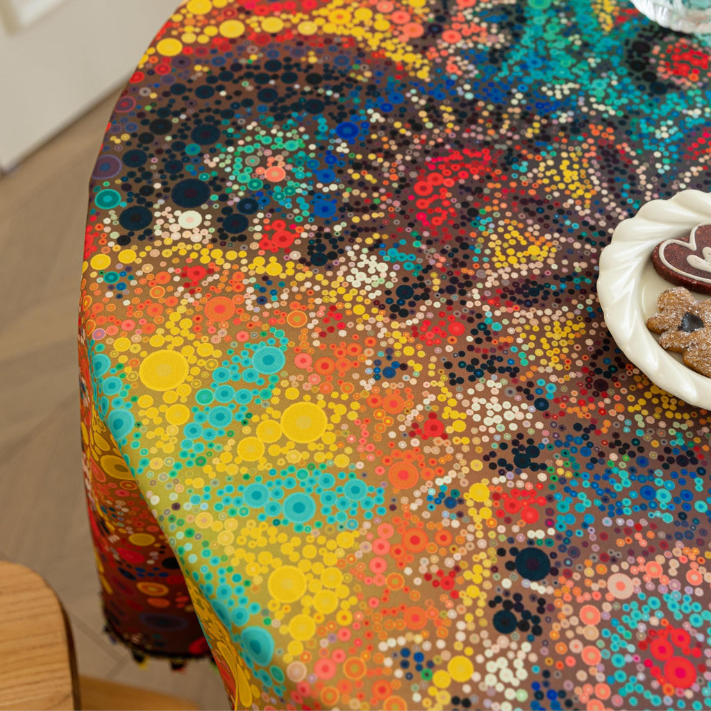 Boho Tablecloth for Round Tables, Fringed Edges with Geometric Pattern Tablecloths, Farmhouse Floral Table Cover Cloth