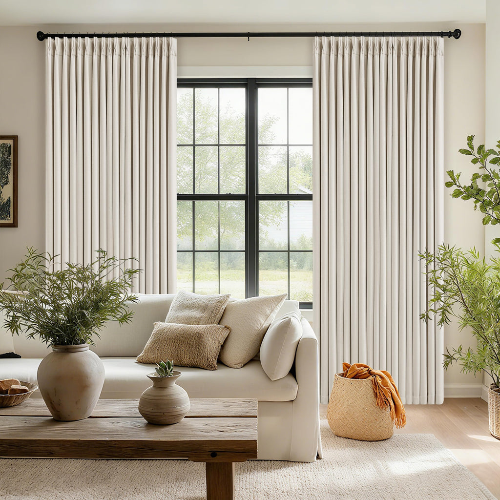 102 Inch Pinch Pleated Blackout Curtains 2 Panels Natural