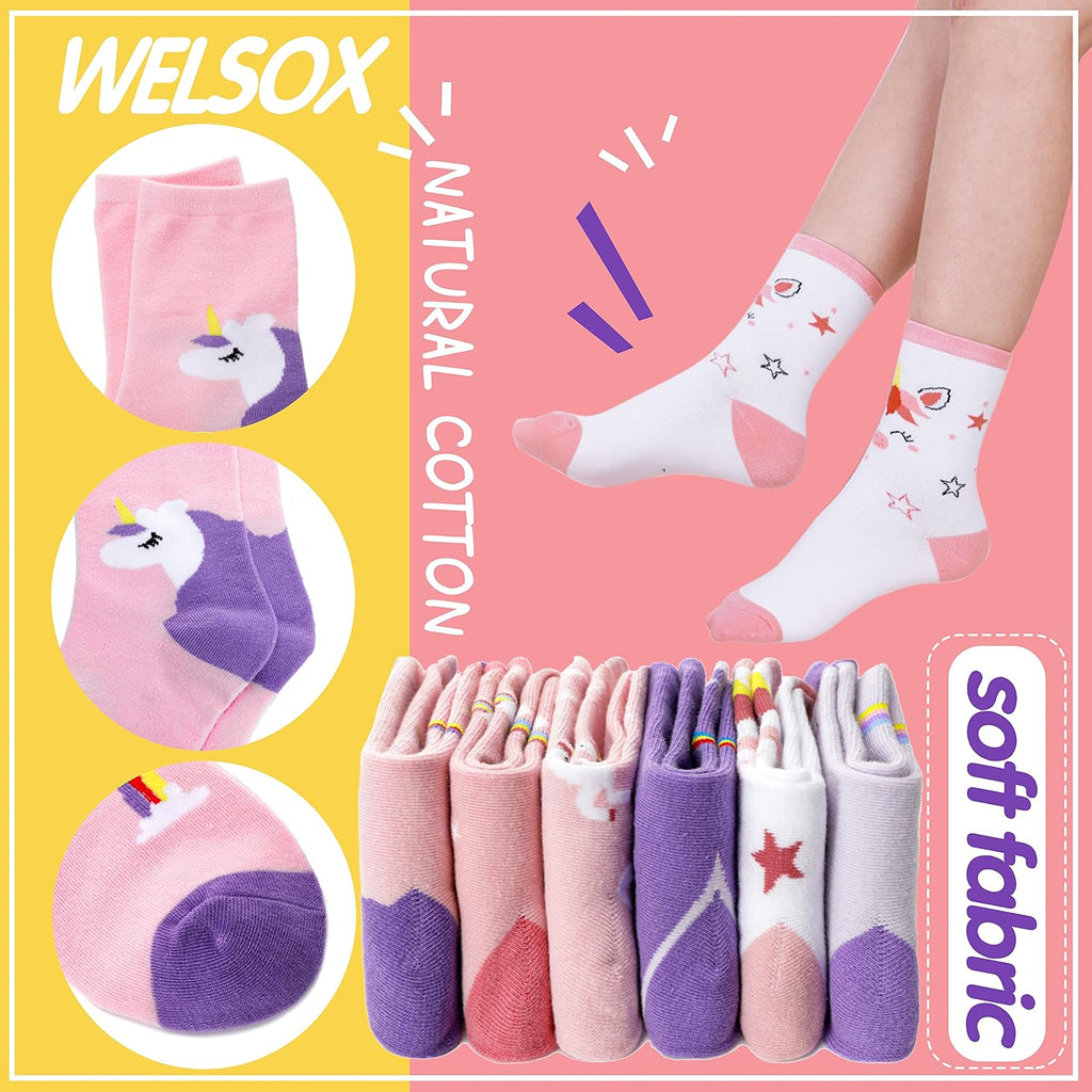 Unicorn Socks Gifts for Girls kids Cute Animal Fun Crew Fashion Funny Novelty Soft Cotton Socks 6 Pairs