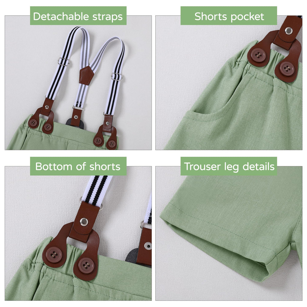 Baby Boy Wedding Outfit Beige Short Sleeve Shirt Apricot Short Suspenders Pants Easter Suits For Toddler Boys