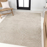 Y Hallie High-Low Curve Beige/Cream 8x10 Indoor/Outdoor Area Rug, Minimalist, Japandi, Geometric