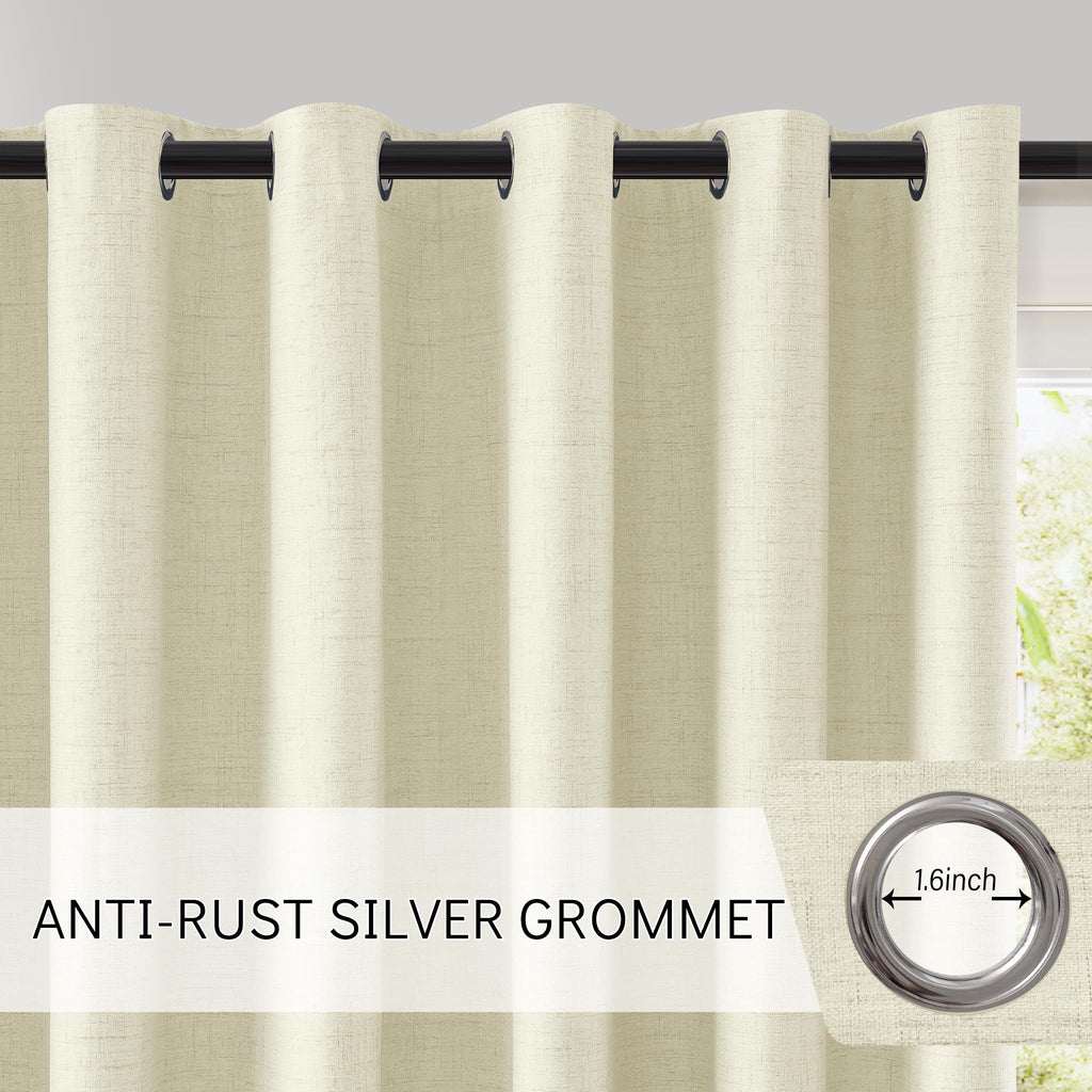 100% Blackout Linen Drapes Sliding Glass Door Curtains 96 Inch