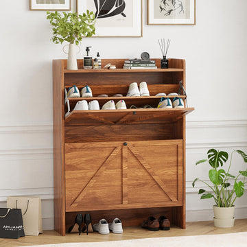 Shoe Rack, Shoe Rack Cabinet for Front Door Entrance, Farmhouse Narrow Shoe Organizer with 2 Flip Drawers