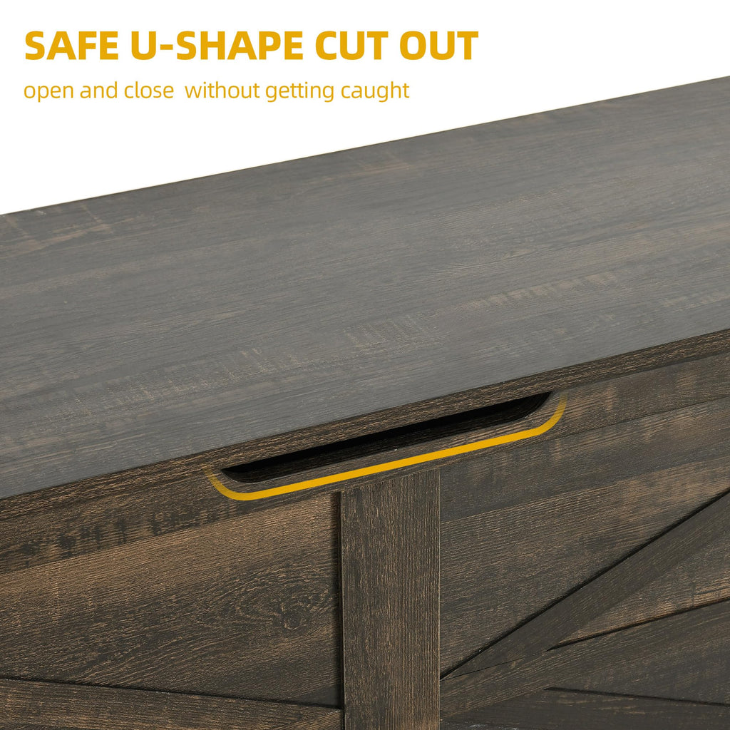 Storage Bench, 47.2" Farmhouse Storage Chest with 2 Safety Hinges, Wooden Storage Organizer, Shoe Bench, Dark Rustic