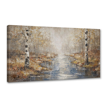 Birch Tree Canvas Wall Art, Warm Forest Landscape, 48 x 24 Inches