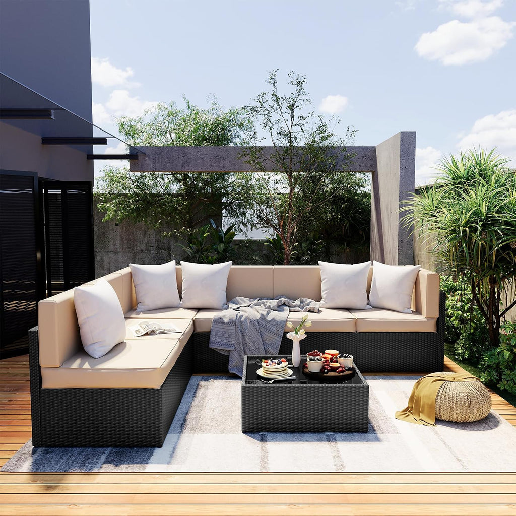 7 Pieces Outdoor Sectional Furniture,Wicker Patio sectional Furniture Sets,All-Weather Rattan Sectional Sofa