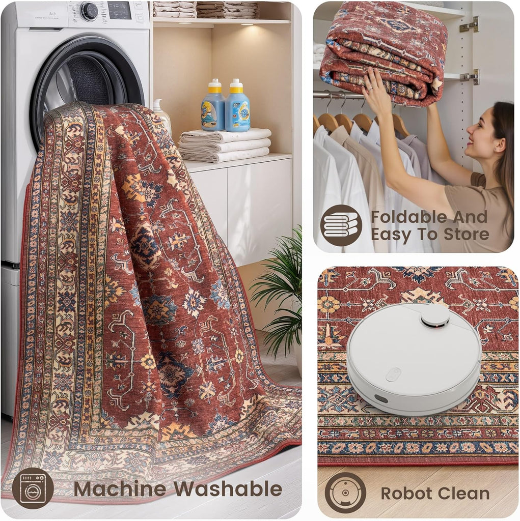 9x12 Area Rug - Stain Resistant Washable Area Rug, Anti Slip Backing Area Rugs 9x12 Living Room, Vin