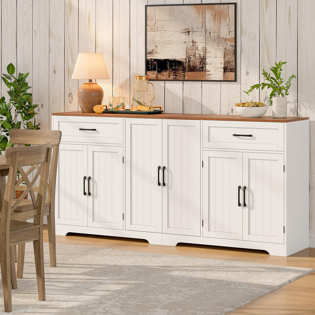 71" Farmhouse Sideboard Buffet Cabinet with Storage, White