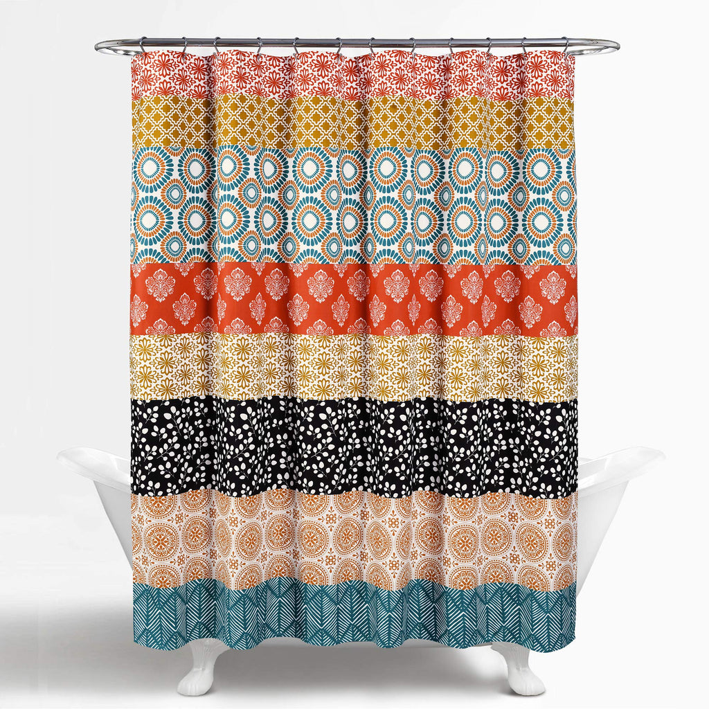 Bohemian Stripe Shower Curtain 72" W x 72" L Turquoise & Orange - Bathroom Curtain - Striped Shower Curtain - Boho