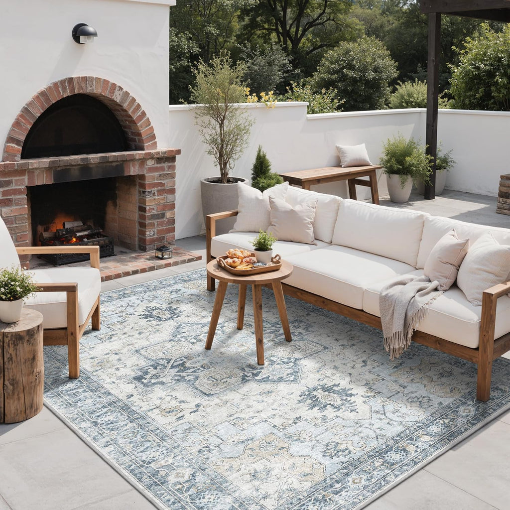 Outdoor & Indoor Area Rug 5'x8', Waterproof, Non-Shedding, Easy Cleaning, Boho Mat for Patio, Living
