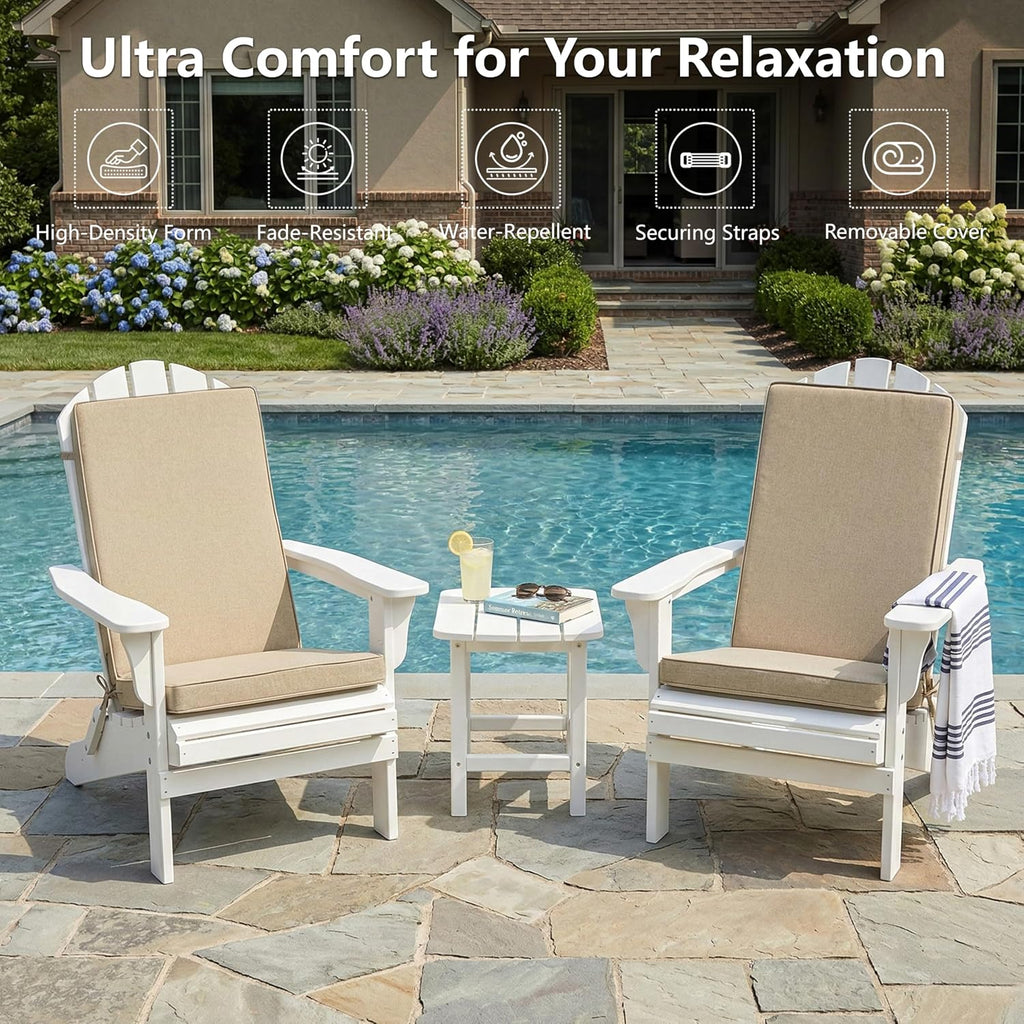 Adirondack Chair Cushions Set of 2 - Removable Covers, Water-Repellent & Fade-Resistant Faux Linen, Securing Straps