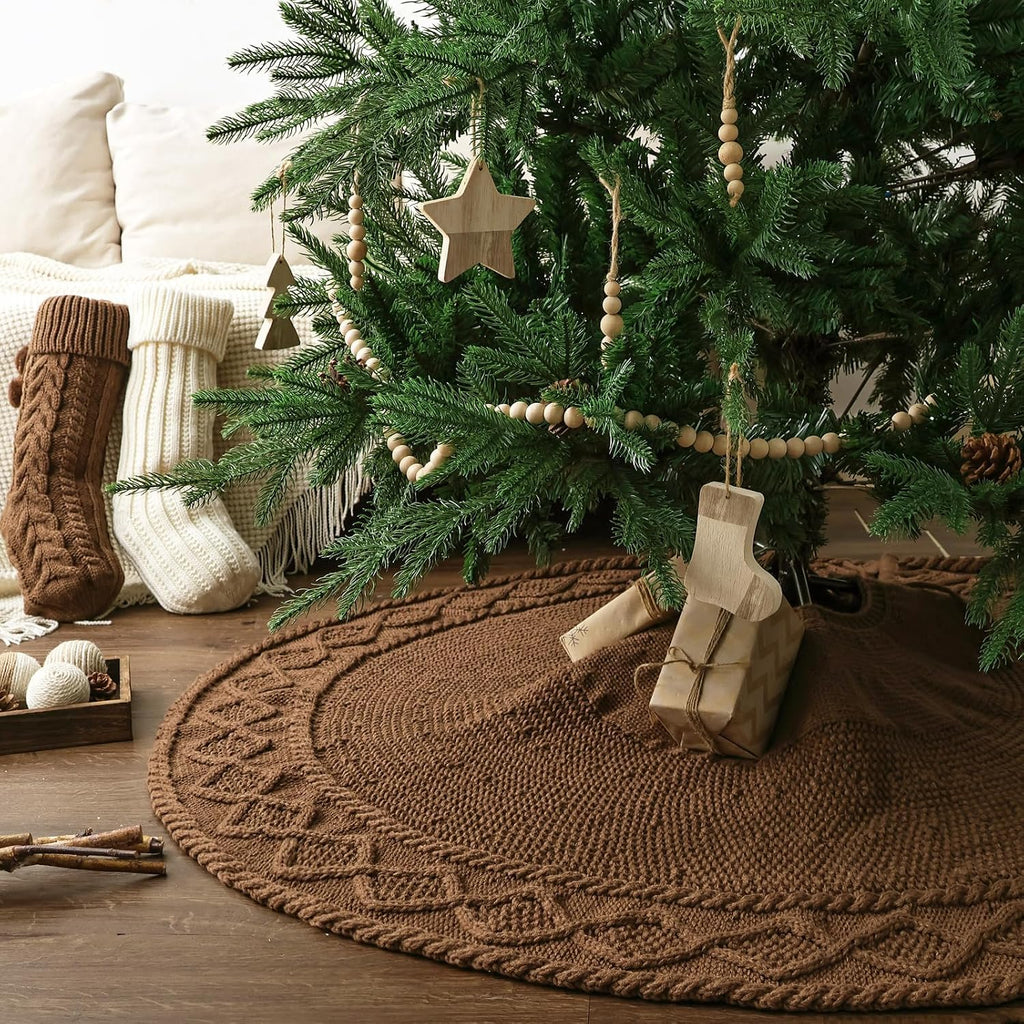 Knit Christmas Tree Skirts, Neutral Tree Skirt, Cozy Christmas Decorations