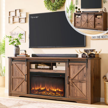70", Entertainment Center w/Drawer & Sliding Barn Door